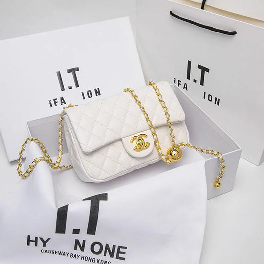 White Fashion Street Solid Chains Bags