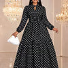 Elegant Vintage Polka Dot Mock Neck Long Sleeve Cinched Cinched Waist Dress