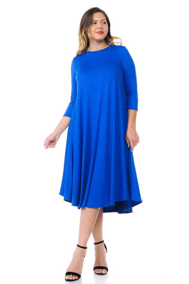 A-Line Swing Trapeze Midi Dress Plus