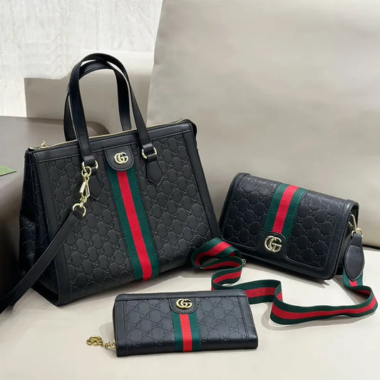 3 PCs Black Street Daily Letters Patchwork Embossed Bags