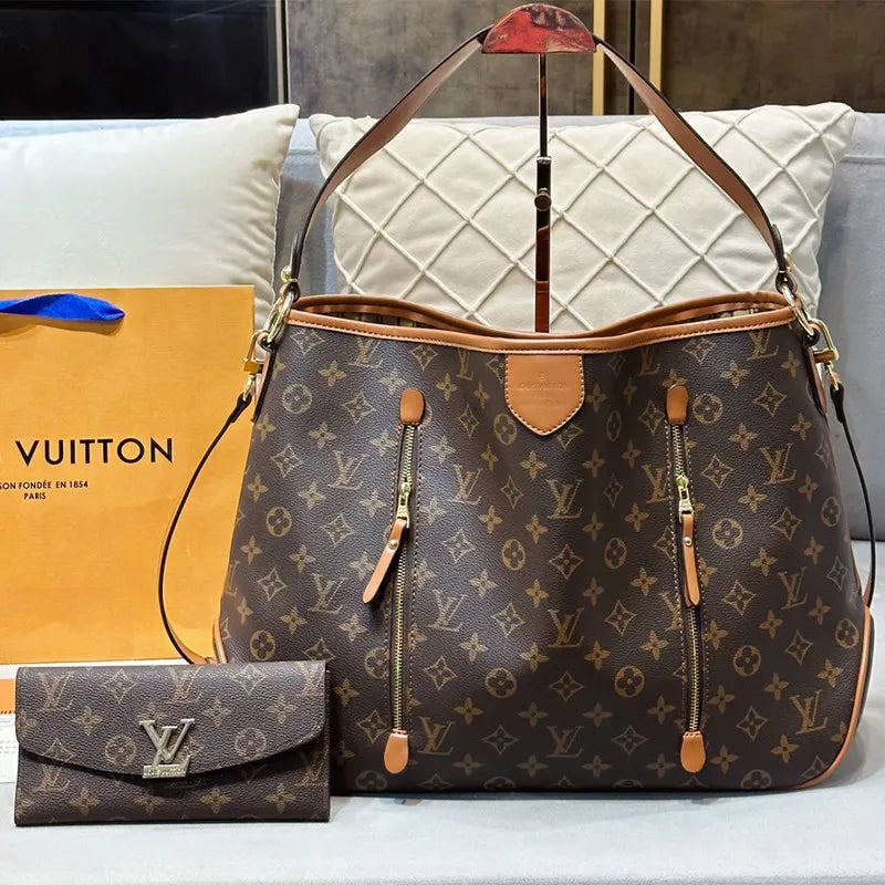 2 PCs Orange Brown Casual Street Letter Print Patchwork Zipper Contrast Bags