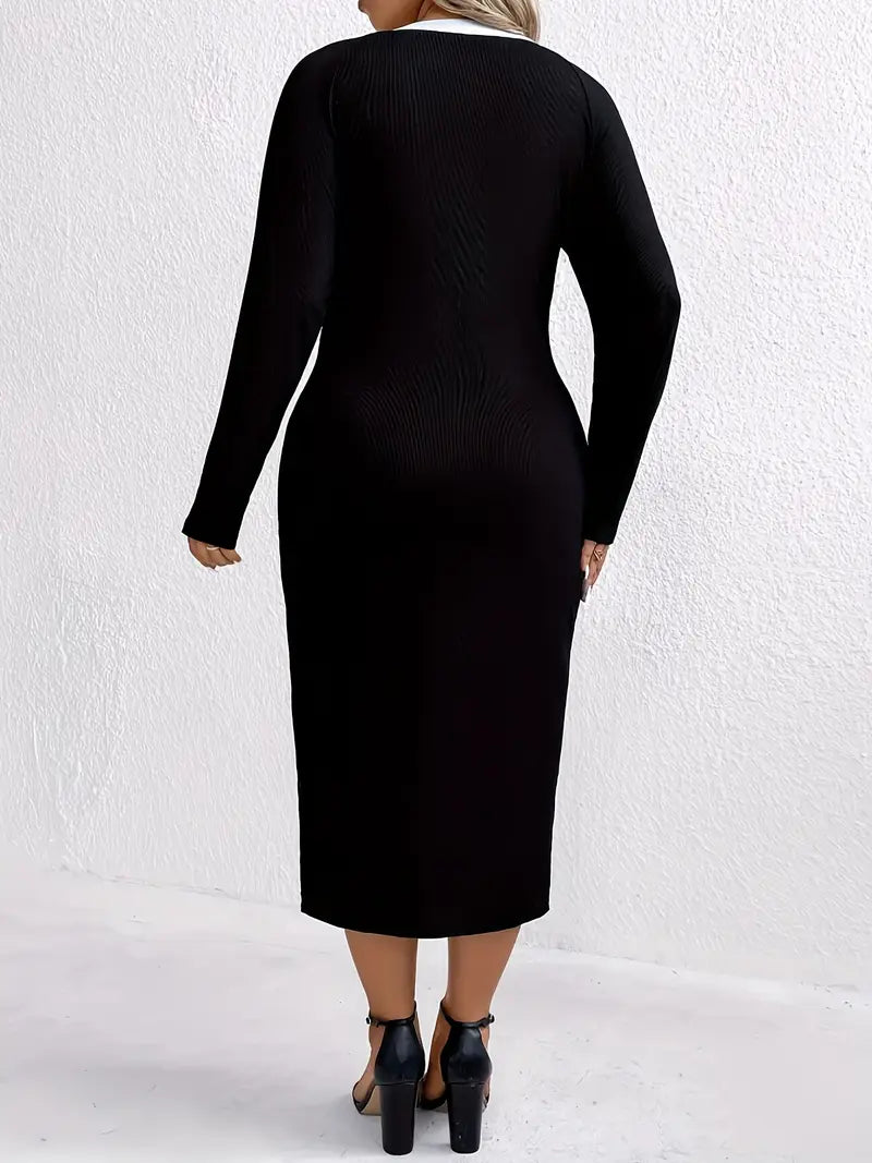 Elegant Stretchy Long Sleeve A-Line Silhouette, Solid Color Round Neck For Spring, Fall, Casual To Semi-formal Wear