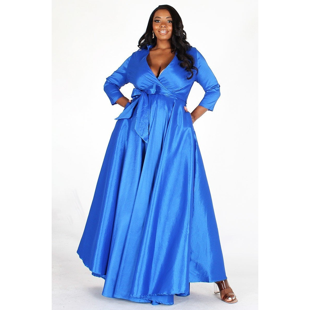 Plus Taffeta Wrapped A-Line Maxi Dress