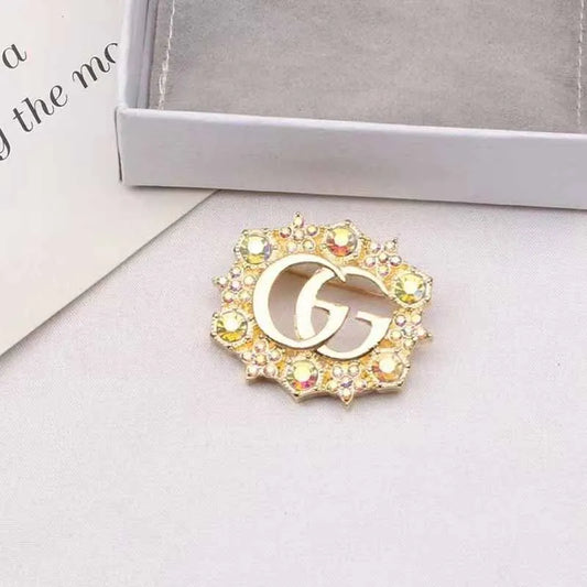 Light Color Vintage Letter Rhinestone Brooch
