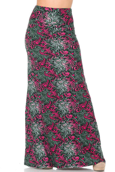 WHOLESALE BUTTERY SMOOTH FUCHSIA TANGLED SWIRL PLUS SIZE MAXI SKIRT