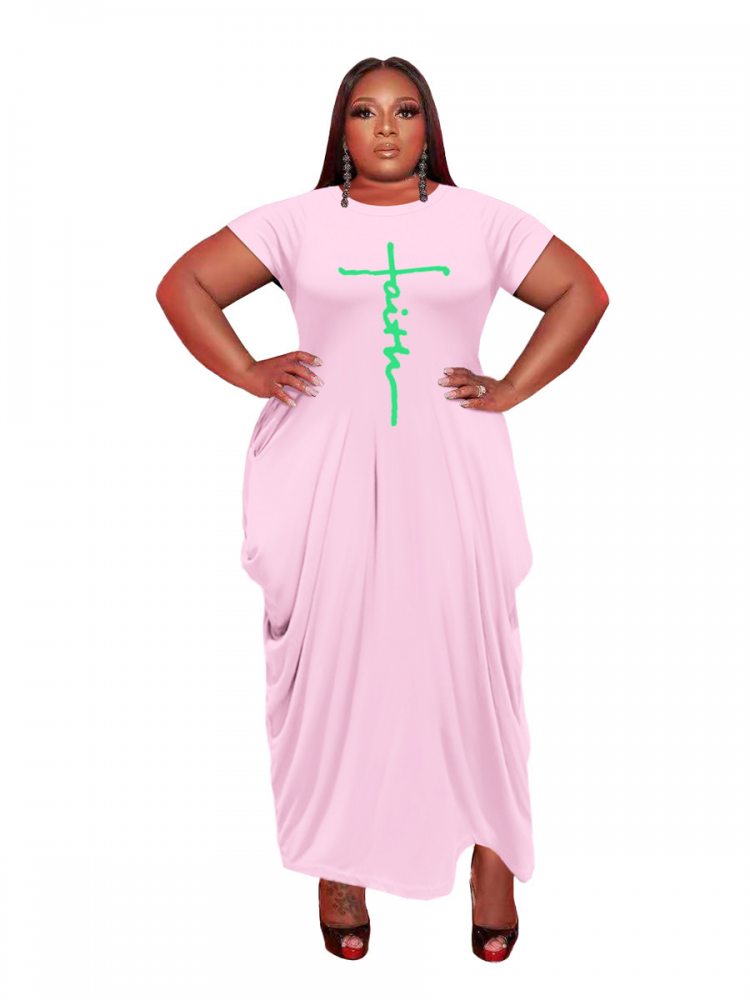 Irregular Print Short Sleeve Maxi Dresses