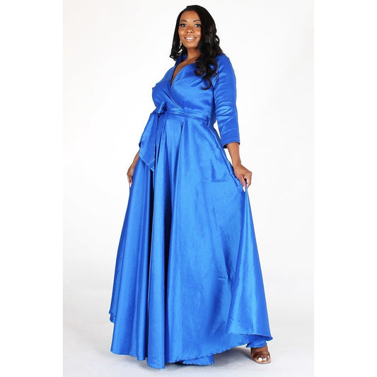 Plus Taffeta Wrapped A-Line Maxi Dress