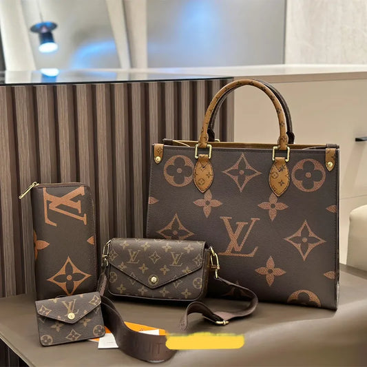 Brown Casual Letters Patchwork Contrast Bags