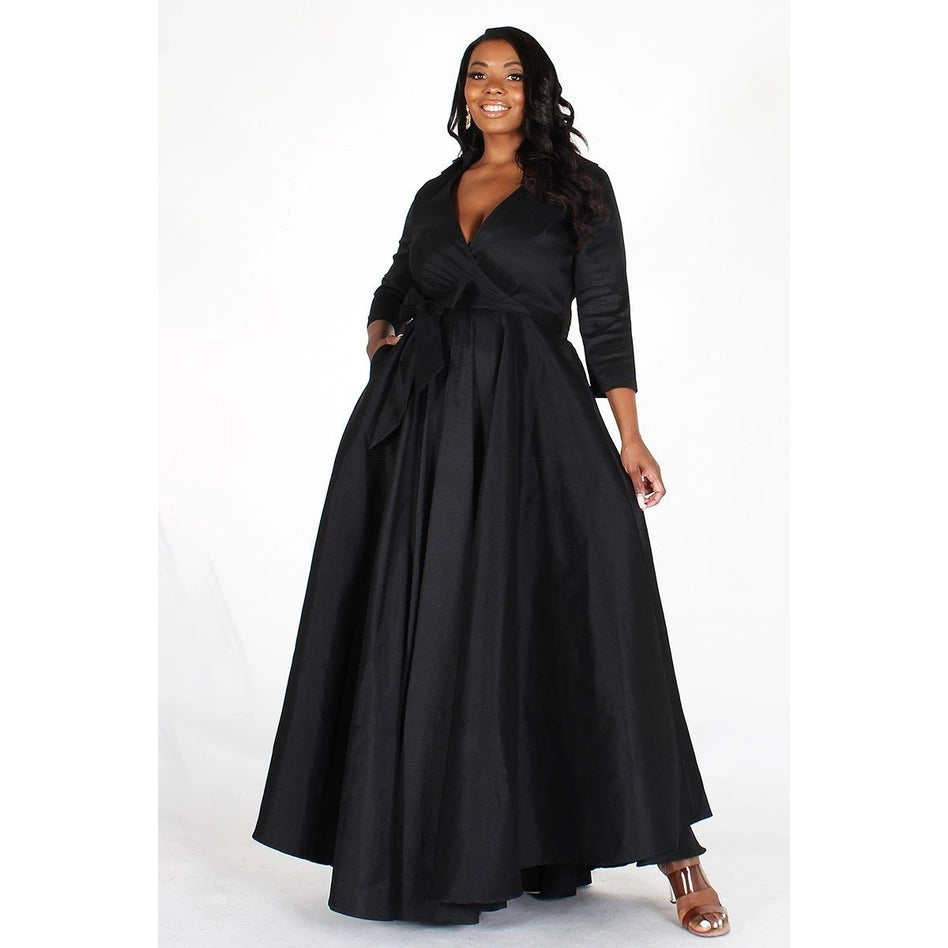 Plus Taffeta Wrapped A-Line Maxi Dress