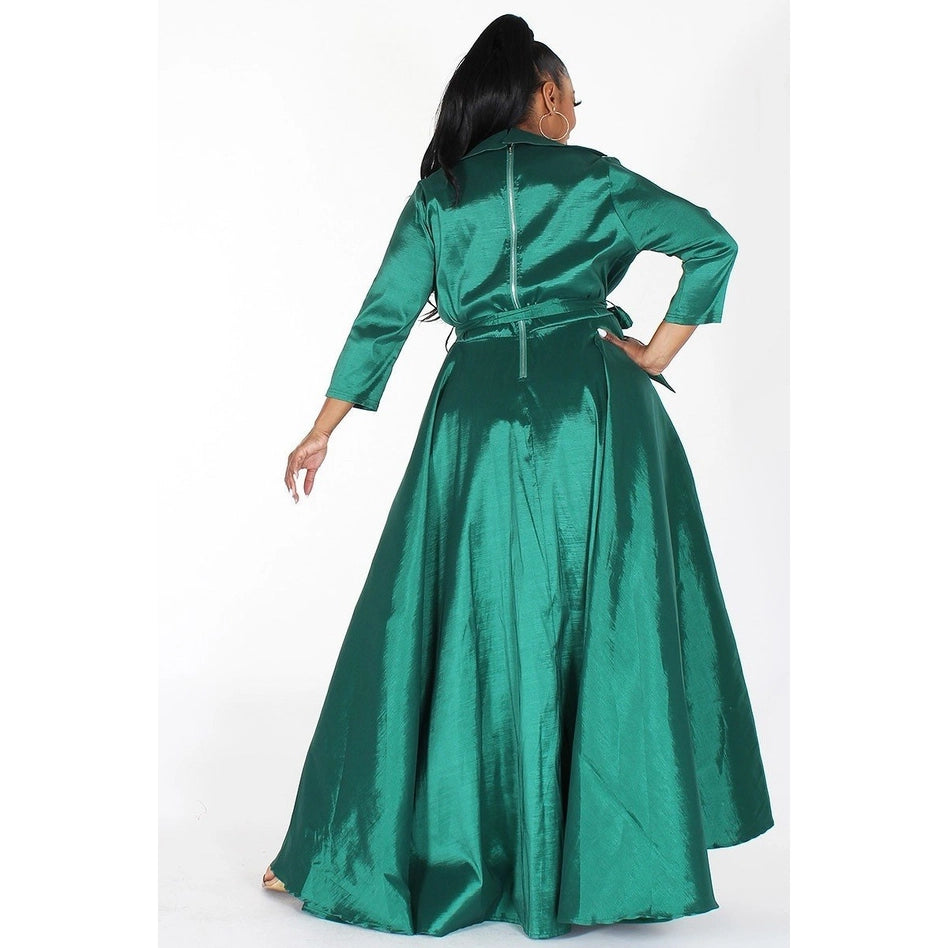 Plus Taffeta Wrapped A-Line Maxi Dress
