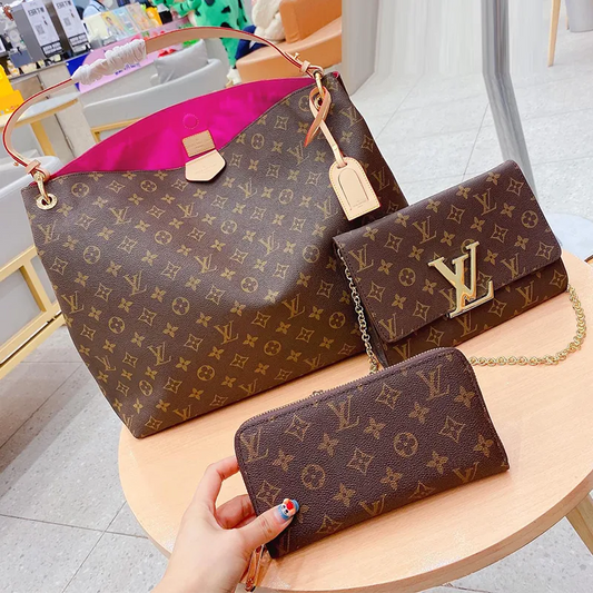 3 PCs Brown Casual Daily Letters Chains Bags