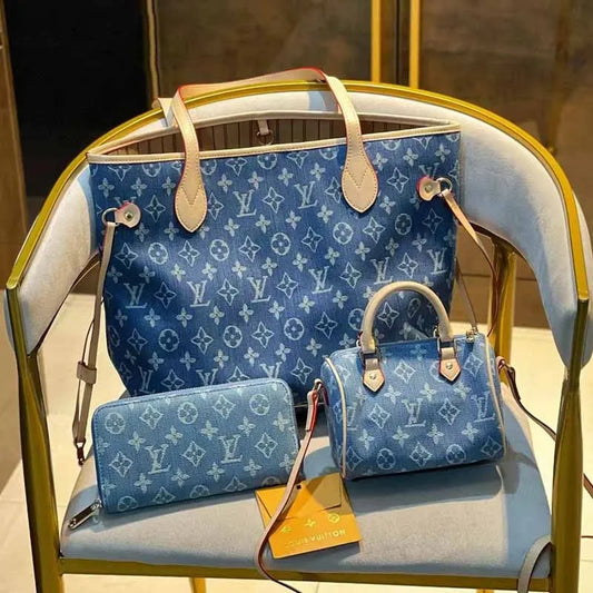 3pcs Blue Casual Street Letter Patchwork Zipper Bags