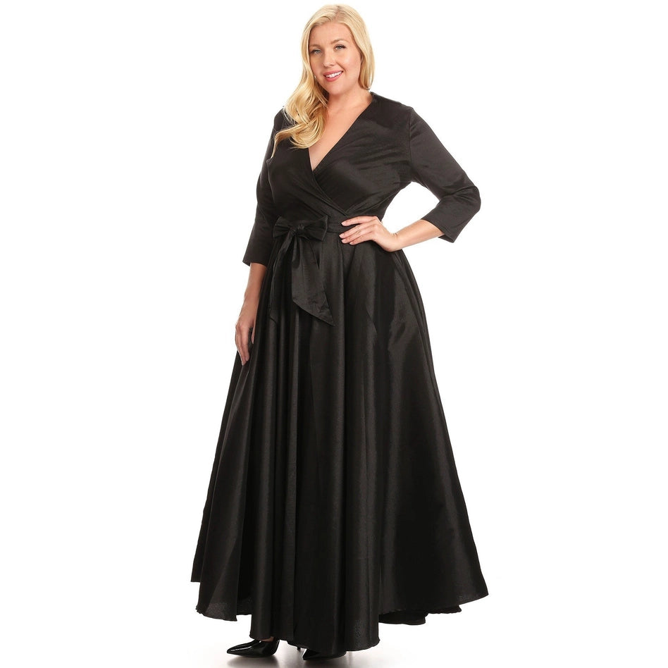 Plus Taffeta Wrapped A-Line Maxi Dress