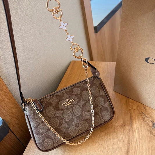 Brown Casual Letters Patchwork Chains Zipper Bags