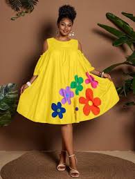 Casual Round Neck Off Shoulder Cartoon Flower Print Mini Dress, Suitable For