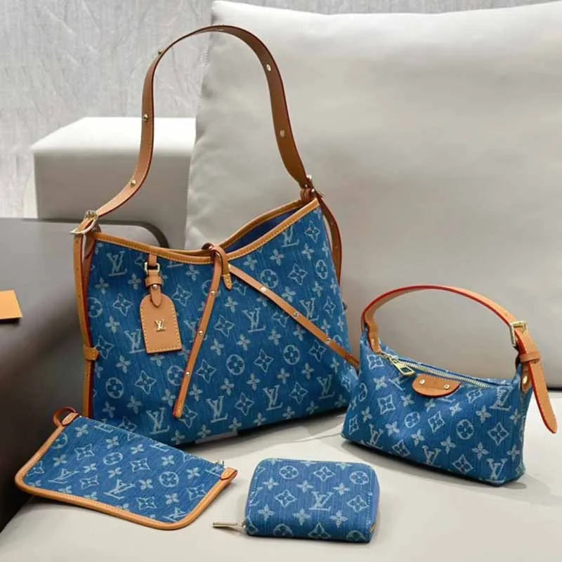 Blue Casual Street Letter Patchwork Zipper Bags