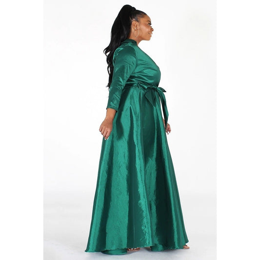 Plus Taffeta Wrapped A-Line Maxi Dress