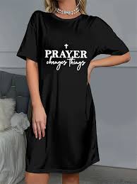 Shirt Dresses, With PRAYER Letter Print, Comfortable Fabric All Seasons,