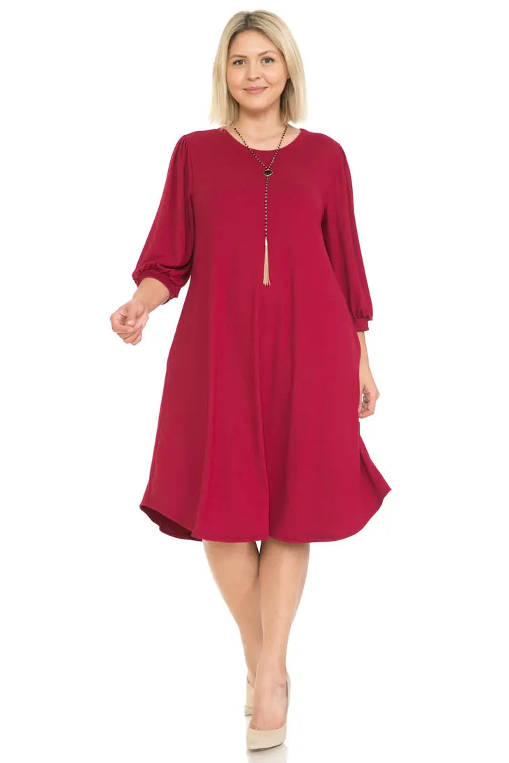 Plus Size Balloon Sleeve Midi Dress