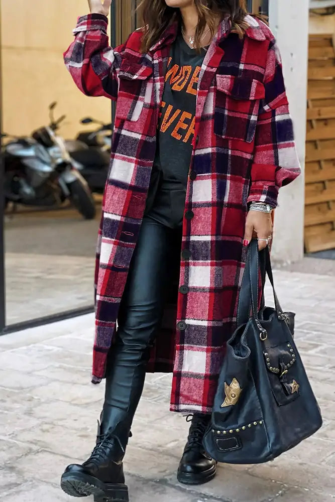 Plaid Flannel Shacket Jacket Maxi Length Women