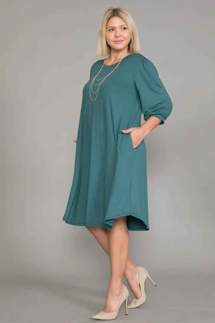 Plus Size Balloon Sleeve Midi Dress