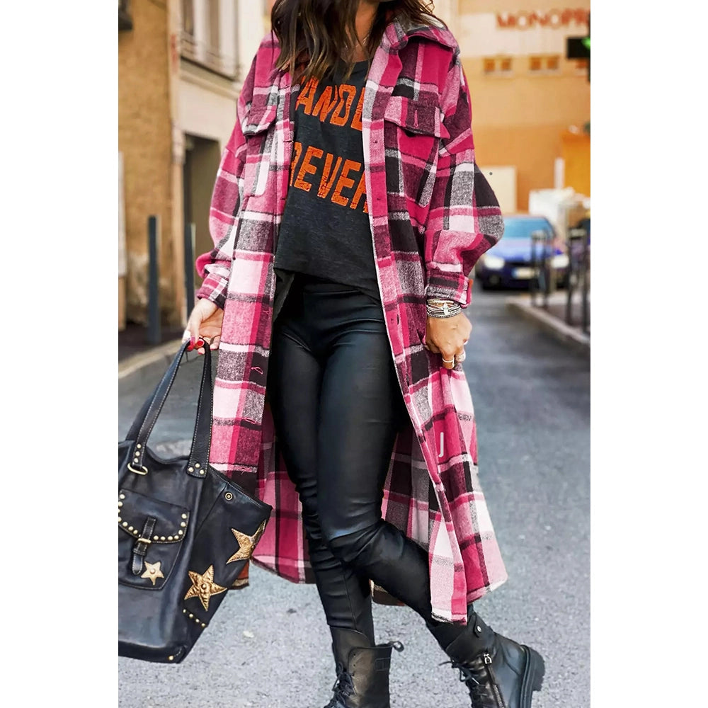 Plaid Flannel Shacket Jacket Maxi Length Women