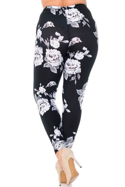 BUTTERY SOFT PLUS SIZE JUMBO WHITE ROSE LEGGINGS