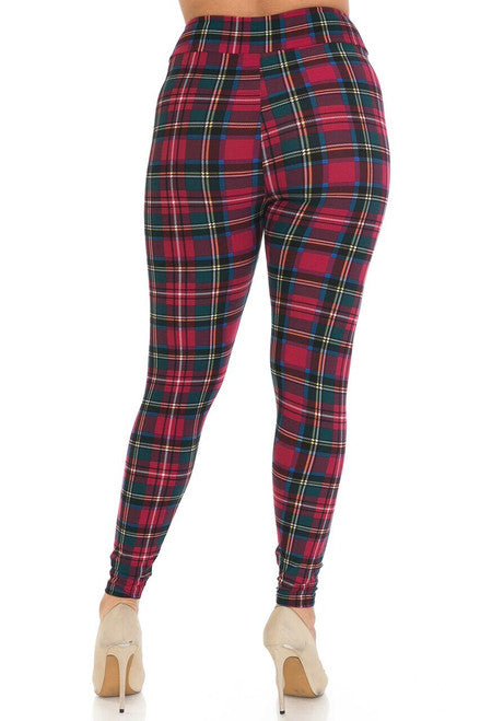 BUTTERY SOFT MODISH PLAID HIGH WAISTED PLUS SIZE LEGGINGS