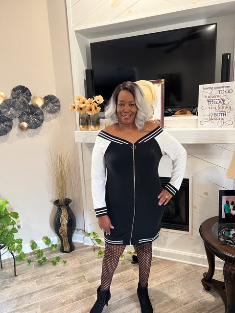 Colorblock Off Shoulder Zip Dress