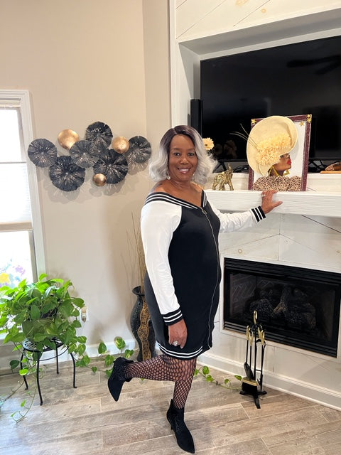 Colorblock Off Shoulder Zip Dress