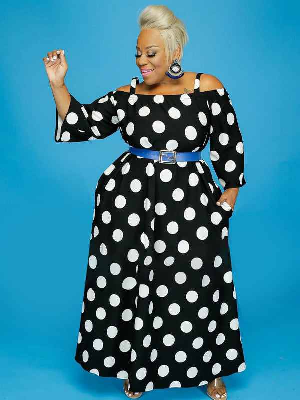 Dots Print Casual Plus Size Maxi Dress