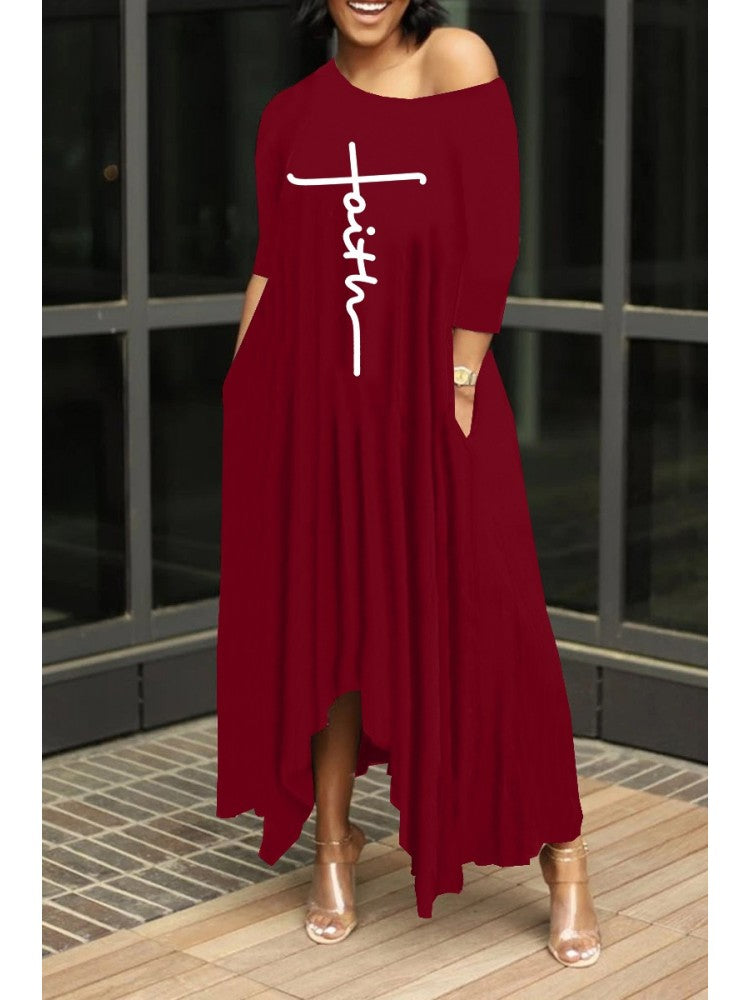 Letter Printing Faith Comfy Loose Maxi Dress