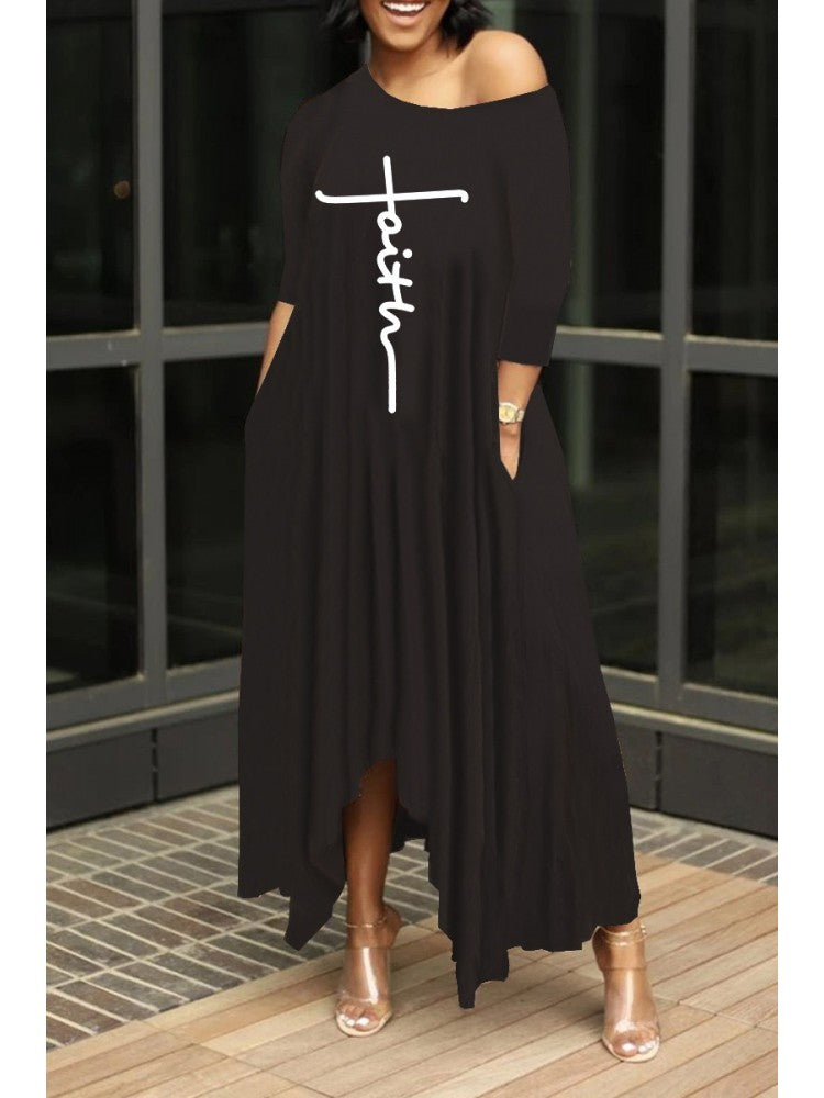 Letter Printing Faith Comfy Loose Maxi Dress