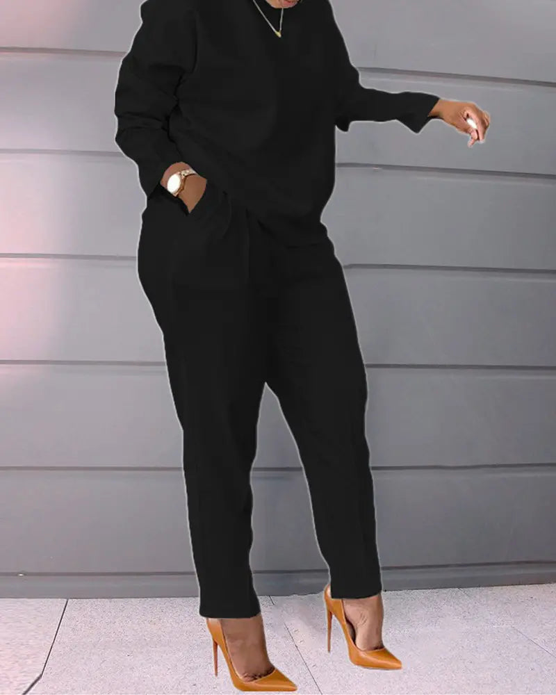Pre-Fall Long Sleeve Top & Pocket Design Pants Set