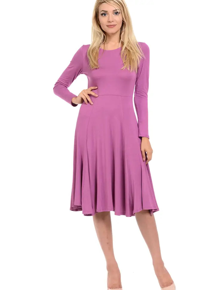 Long Sleeve Fit and Flare Midi Dress