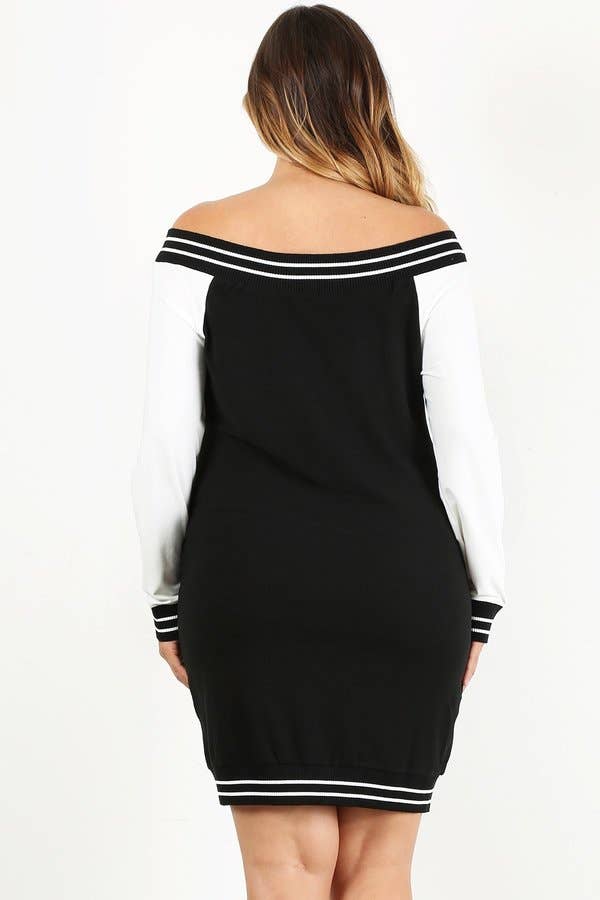 Colorblock Off Shoulder Zip Dress