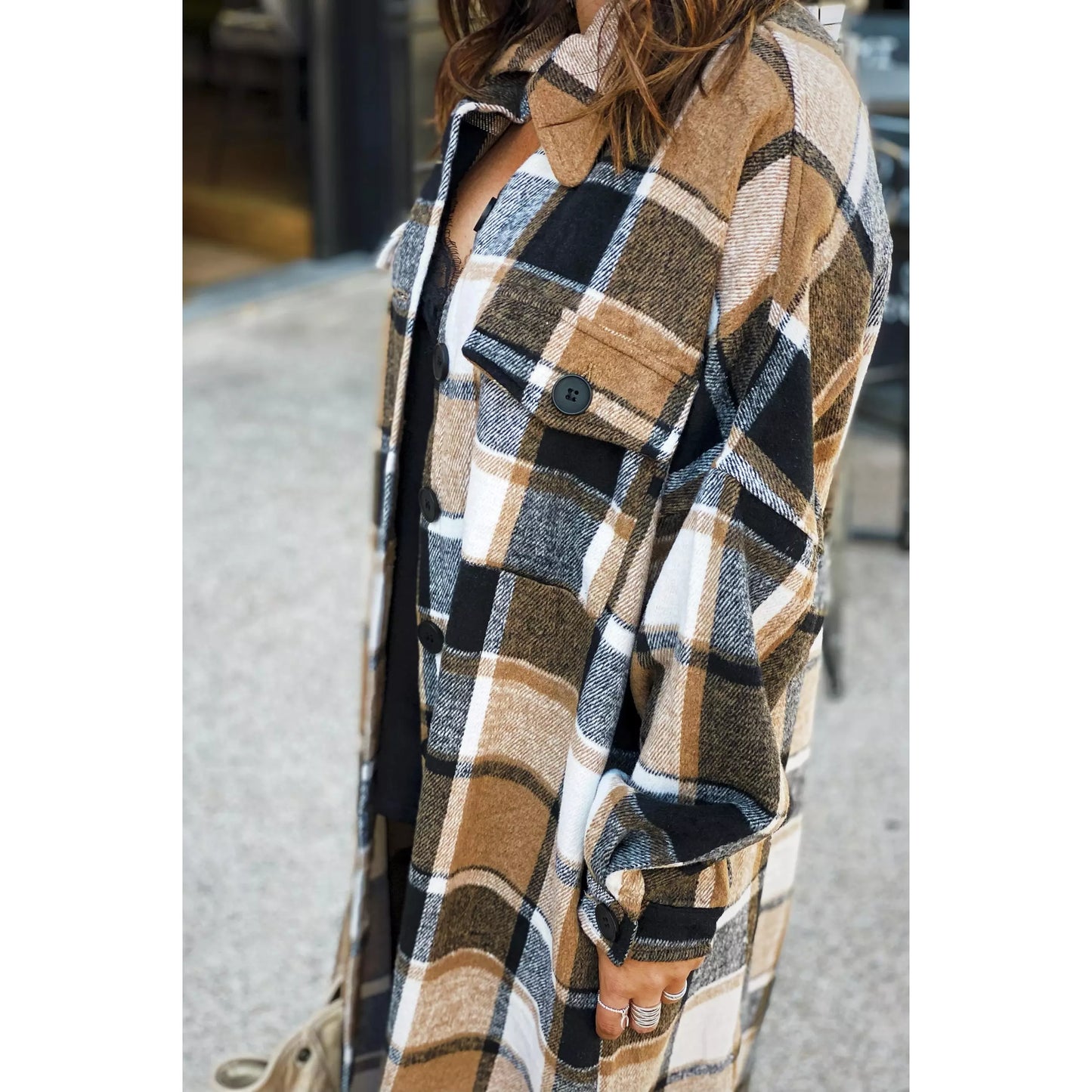 Plaid Flannel Shacket Jacket Maxi Length Women