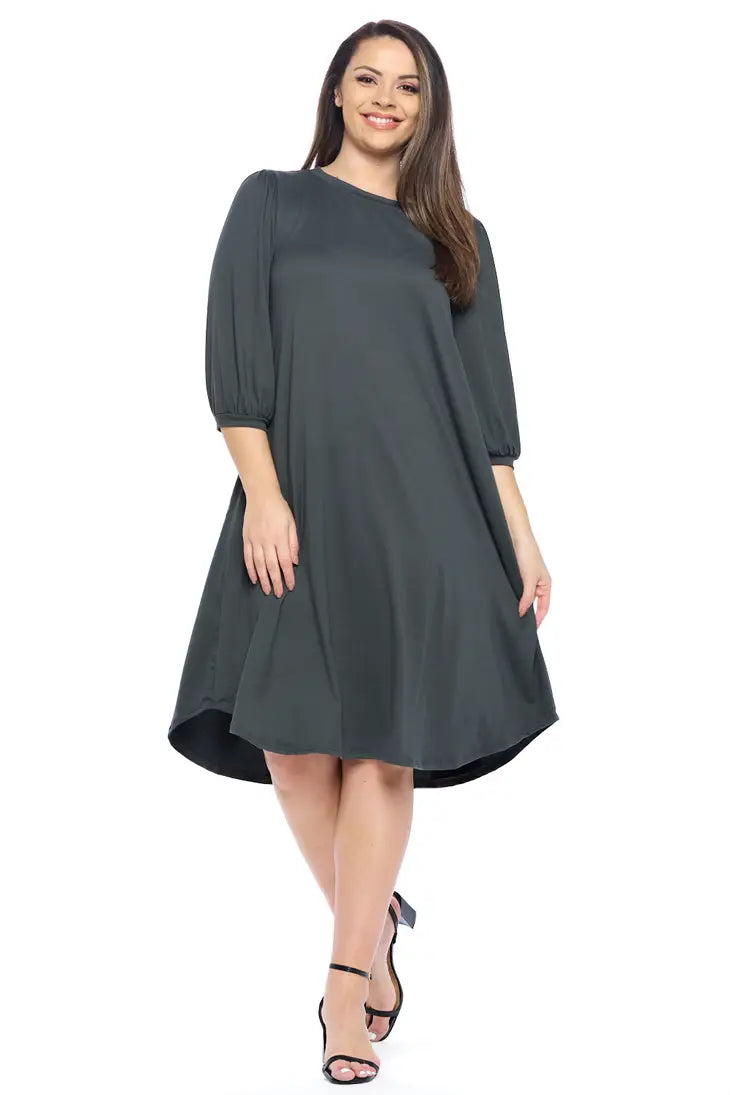 Plus Size Balloon Sleeve Midi Dress