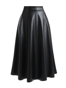 Women's Autumn/Winter High-End PU Solid Color Leather Midi Skirt Fall