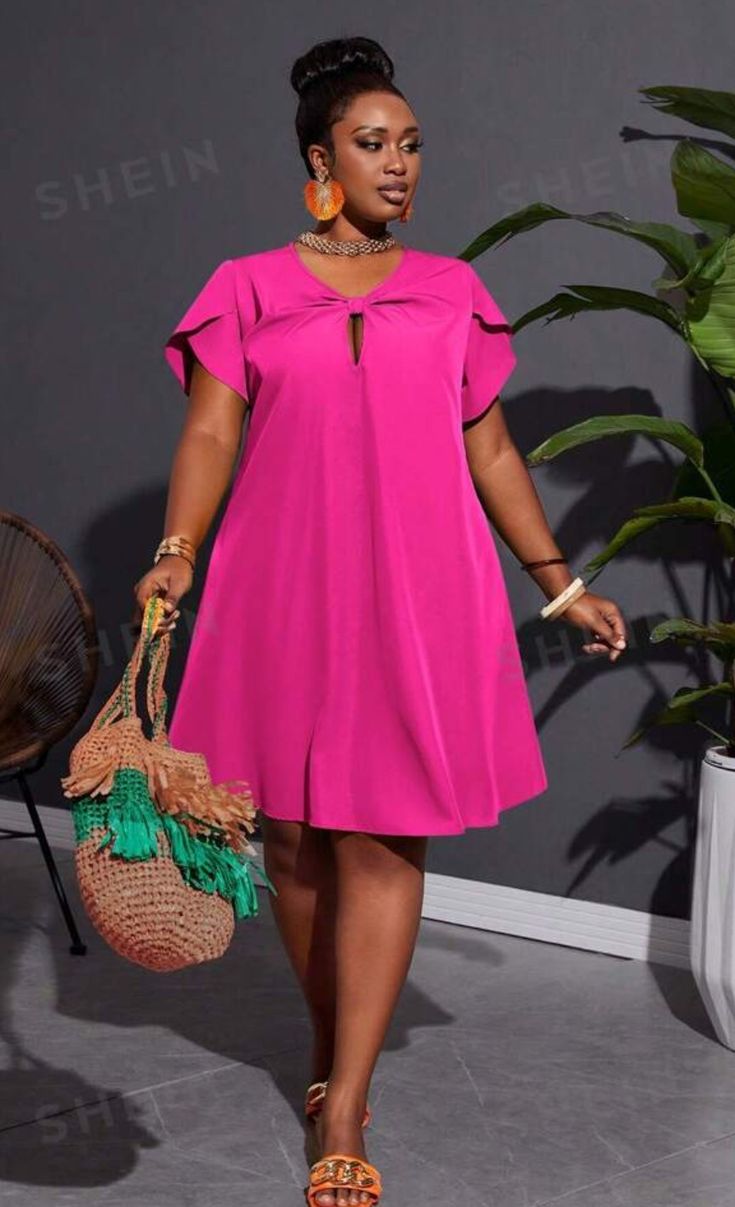 Loose Fit Solid Color A-Line Twill Vacation Casual Dress With Non-Elastic Weave And