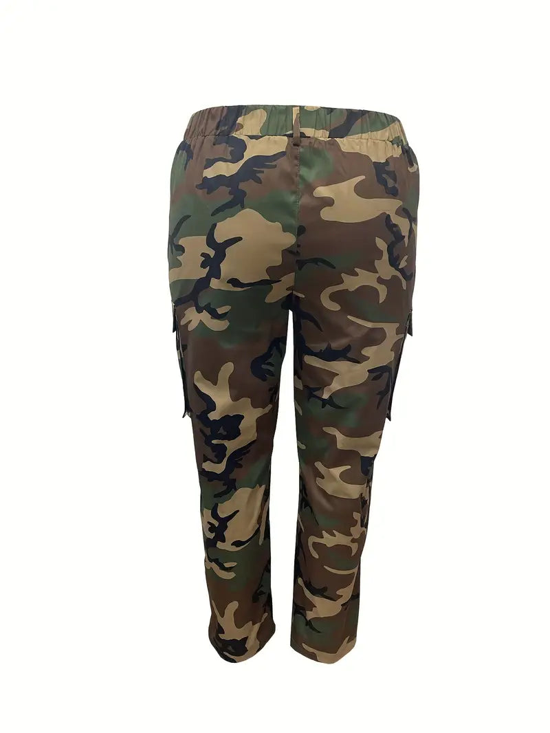 Women'S Camo Cargo Pants, Sexy Slim Fit, Casual Zippered Pockets