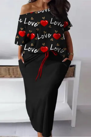 Copy of Casual Daily Print Basic Off the Shoulder Plus Size Two Pieces