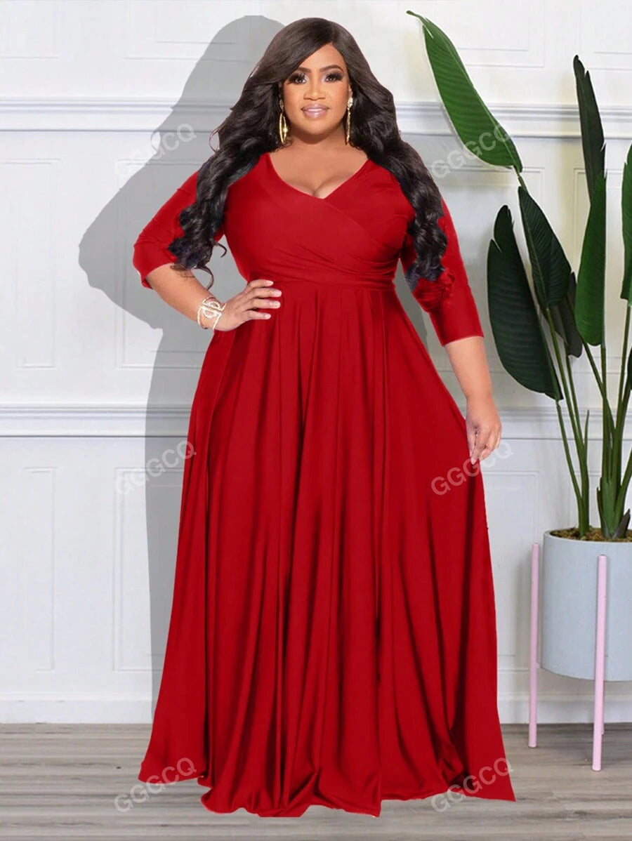 Plus Size Women's Extra Long Wrap Neck Dres