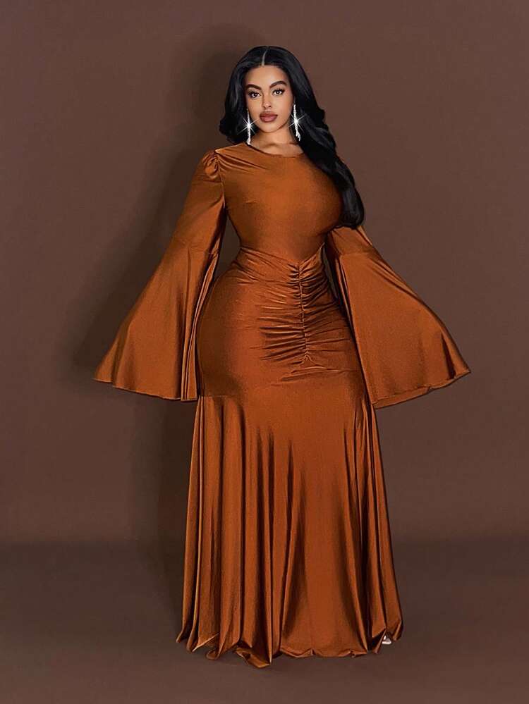 Elegant High Stretch Pleated Max Dress