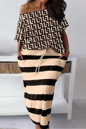 Copy of Casual Daily Print Basic Off the Shoulder Plus Size Two Pieces