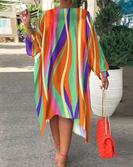 Plus Size Colorblock High Low Hem Casual Dress