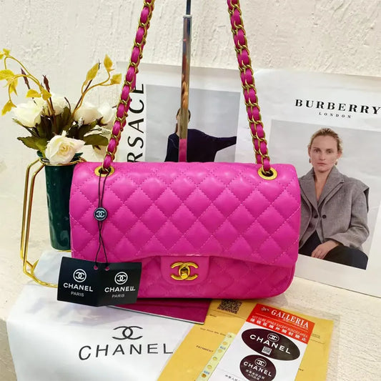 Rose Red Celebrities Solid Color Patchwork Texture Bags