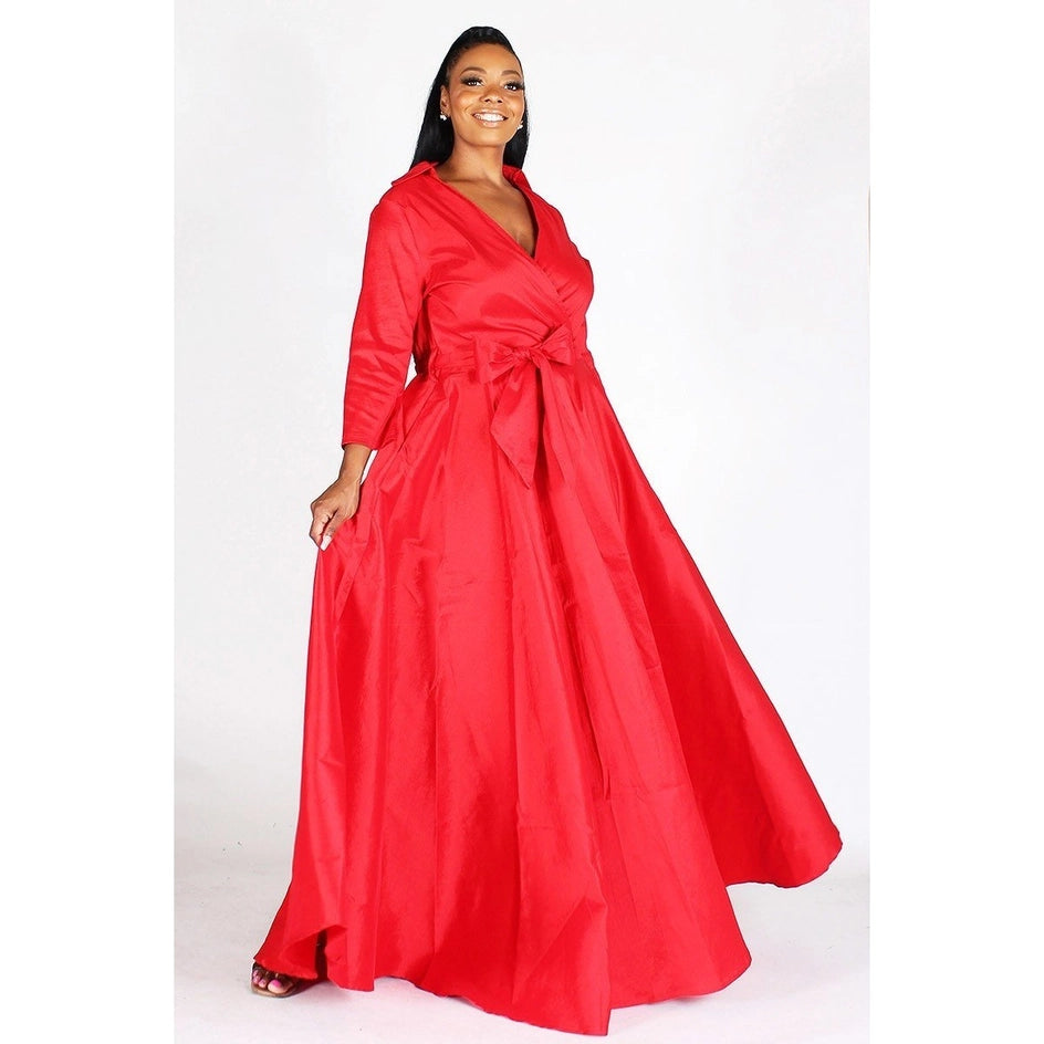 Plus Taffeta Wrapped A-Line Maxi Dress