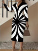 A New Black And White Striped Dress for Women, Featuring a Deep V-Neck, Long Sleeves