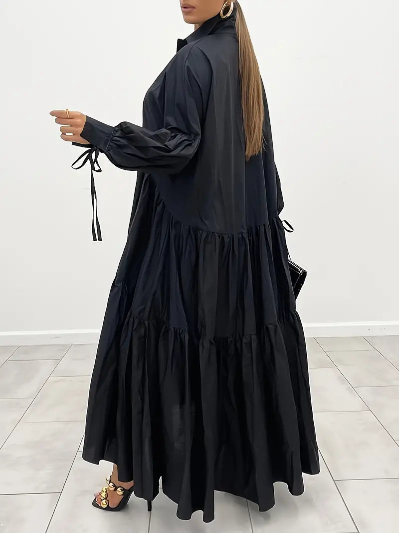 Solid Color Elegant Long Sleeve Maxi Dress